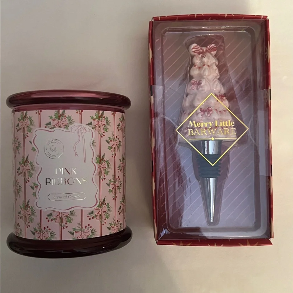 Pink Holiday Gift Set – Super Moon Candle Co. Candle + Pink Tree Bottle Stopper‎